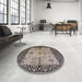 Round Mid-Century Modern Taupe Brown Oriental Rug in a Office, urb847