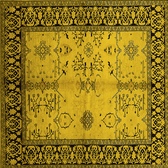 Square Machine Washable Oriental Yellow Industrial Rug, wshurb847yw