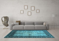 Machine Washable Oriental Light Blue Industrial Rug, wshurb847lblu