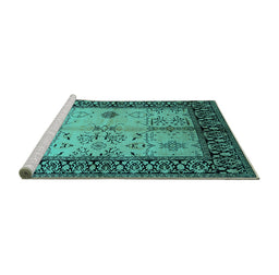 Sideview of Machine Washable Oriental Turquoise Industrial Area Rugs, wshurb847turq