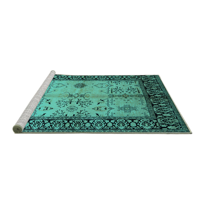 Sideview of Machine Washable Oriental Turquoise Industrial Area Rugs, wshurb847turq
