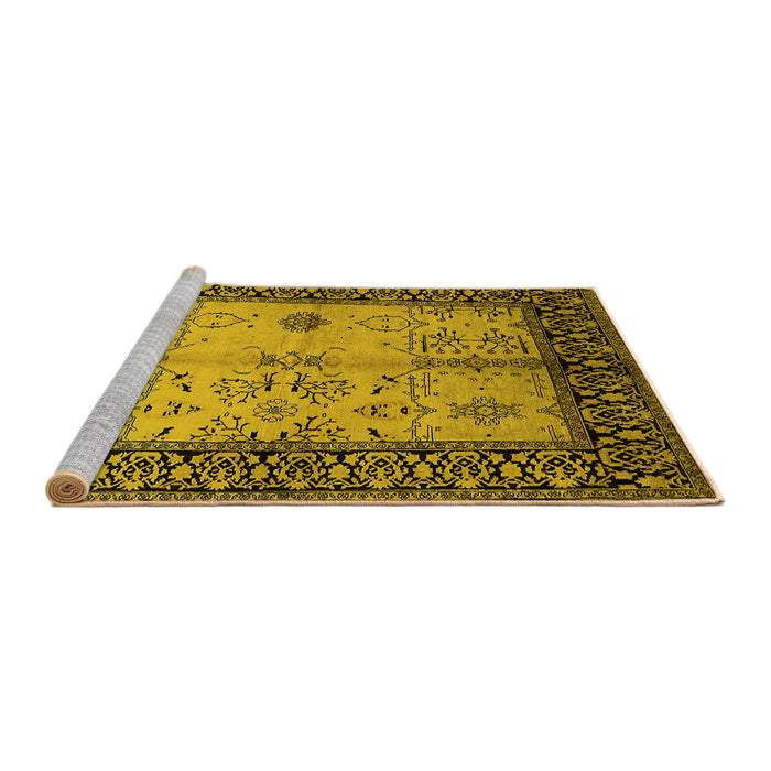Sideview of Machine Washable Oriental Yellow Industrial Rug, wshurb847yw