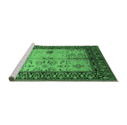 Sideview of Machine Washable Oriental Emerald Green Industrial Area Rugs, wshurb847emgrn