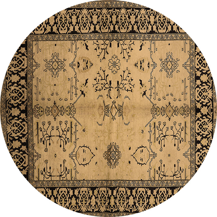 Round Machine Washable Oriental Brown Industrial Rug, wshurb847brn