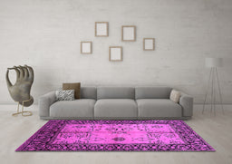 Machine Washable Oriental Pink Industrial Rug in a Living Room, wshurb847pnk