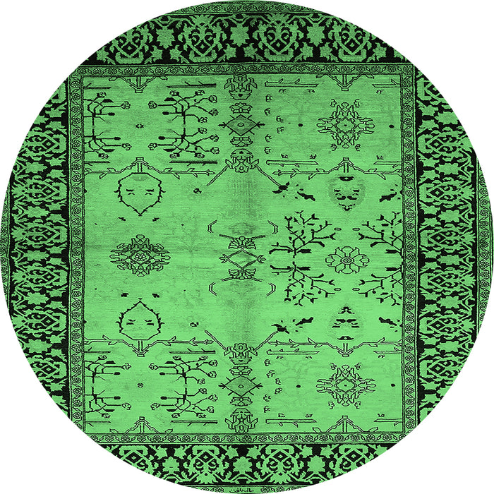 Round Machine Washable Oriental Emerald Green Industrial Area Rugs, wshurb847emgrn