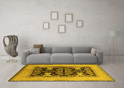 Machine Washable Oriental Yellow Industrial Rug in a Living Room, wshurb848yw