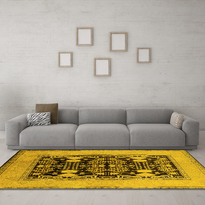Machine Washable Oriental Yellow Industrial Rug in a Living Room, wshurb848yw