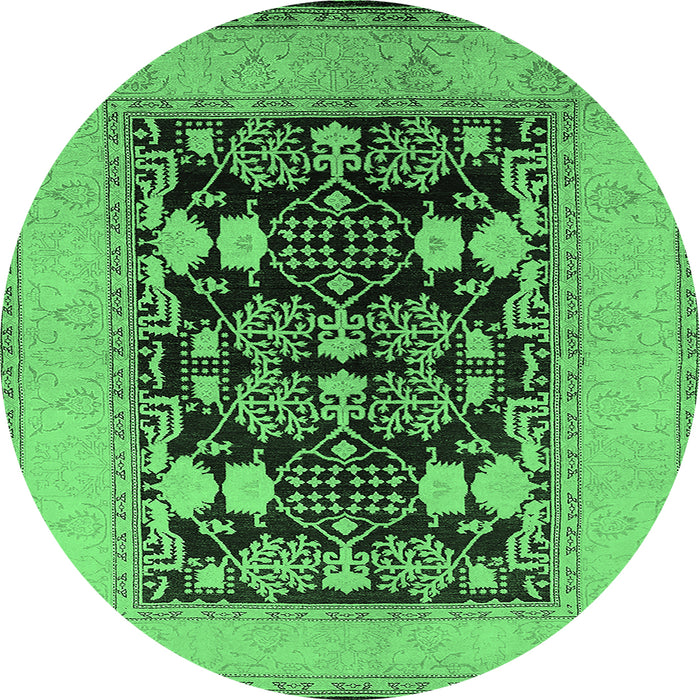 Round Machine Washable Oriental Emerald Green Industrial Area Rugs, wshurb848emgrn
