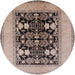 Round Mid-Century Modern Coffee Brown Oriental Rug, urb848