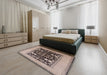 Mid-Century Modern Coffee Brown Oriental Rug in a Bedroom, urb848