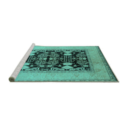 Sideview of Machine Washable Oriental Turquoise Industrial Area Rugs, wshurb848turq