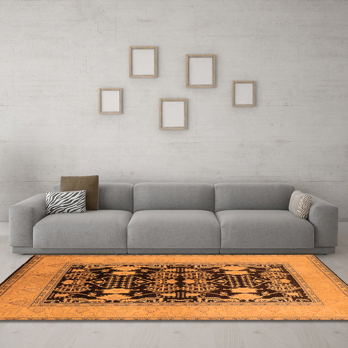 Machine Washable Oriental Orange Industrial Area Rugs in a Living Room, wshurb848org