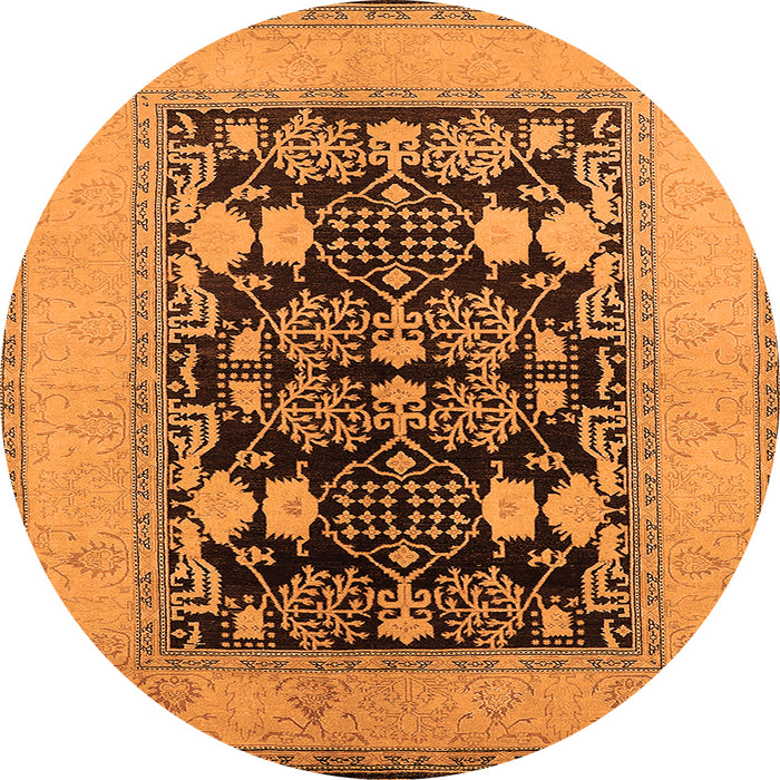Round Machine Washable Oriental Orange Industrial Area Rugs, wshurb848org