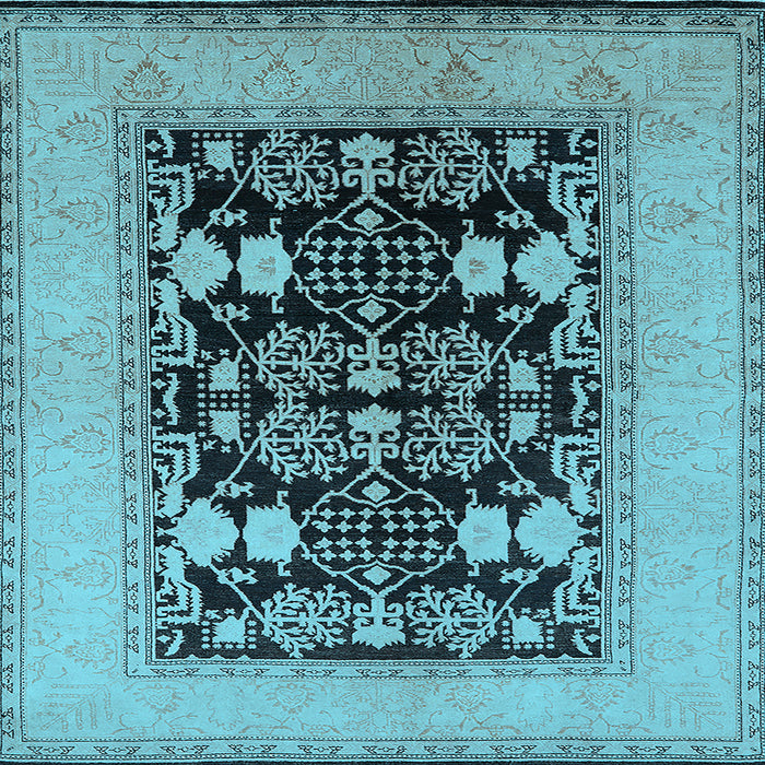 Square Machine Washable Oriental Light Blue Industrial Rug, wshurb848lblu