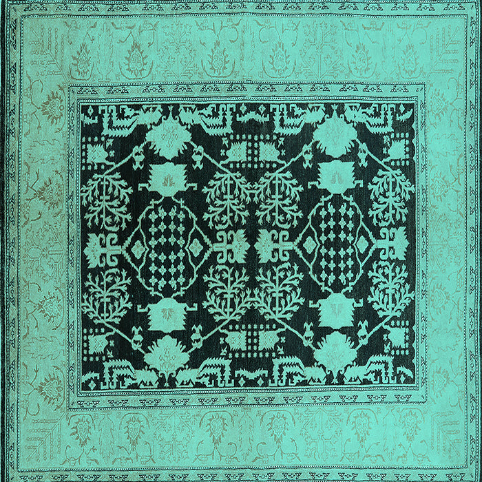 Square Machine Washable Oriental Turquoise Industrial Area Rugs, wshurb848turq