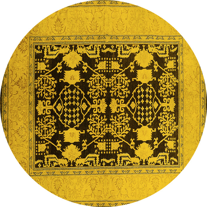 Round Machine Washable Oriental Yellow Industrial Rug, wshurb848yw