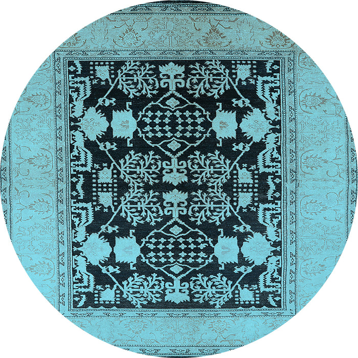 Round Machine Washable Oriental Light Blue Industrial Rug, wshurb848lblu