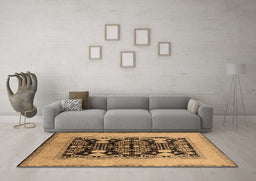 Machine Washable Oriental Brown Industrial Rug in a Living Room,, wshurb848brn