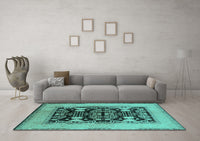 Machine Washable Oriental Turquoise Industrial Rug, wshurb848turq