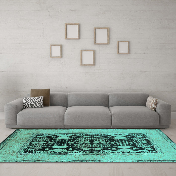Machine Washable Oriental Turquoise Industrial Area Rugs in a Living Room,, wshurb848turq