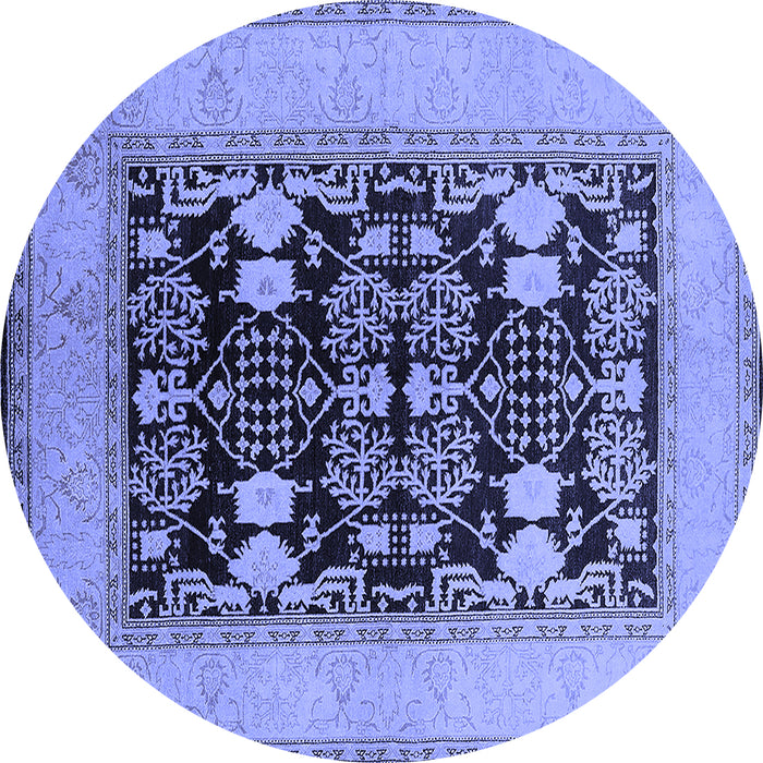 Round Machine Washable Oriental Blue Industrial Rug, wshurb848blu