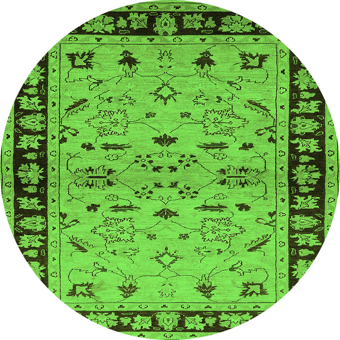 Round Machine Washable Oriental Green Industrial Area Rugs, wshurb849grn