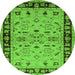 Round Machine Washable Oriental Green Industrial Area Rugs, wshurb849grn