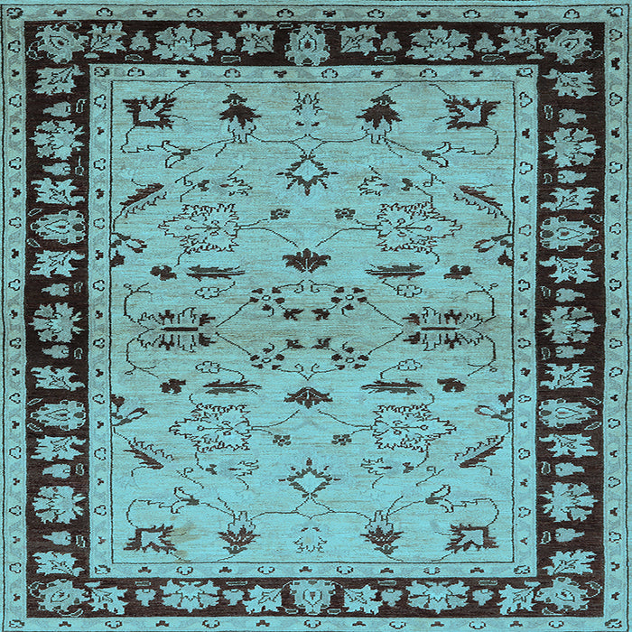 Square Machine Washable Oriental Light Blue Industrial Rug, wshurb849lblu