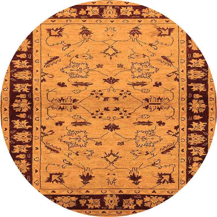 Round Machine Washable Oriental Orange Industrial Area Rugs, wshurb849org