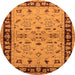 Round Machine Washable Oriental Orange Industrial Area Rugs, wshurb849org