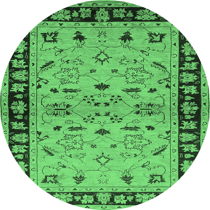 Round Machine Washable Oriental Emerald Green Industrial Area Rugs, wshurb849emgrn