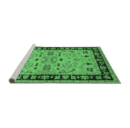 Sideview of Machine Washable Oriental Emerald Green Industrial Area Rugs, wshurb849emgrn