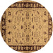 Round Machine Washable Oriental Brown Industrial Rug, wshurb849brn