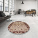 Round Mid-Century Modern Sienna Brown Oriental Rug in a Office, urb849