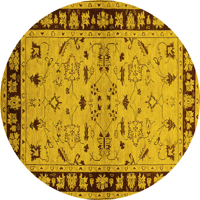 Round Machine Washable Oriental Yellow Industrial Rug, wshurb849yw
