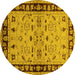 Round Machine Washable Oriental Yellow Industrial Rug, wshurb849yw