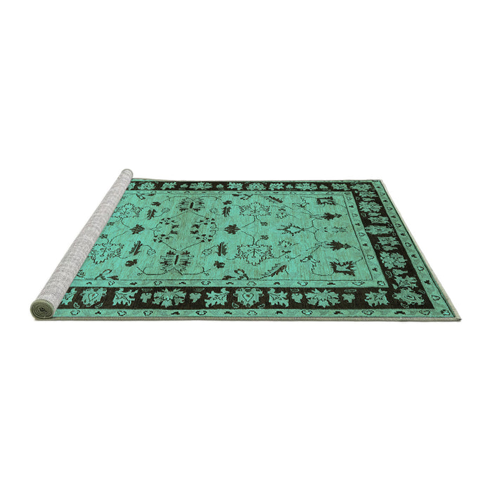 Sideview of Machine Washable Oriental Turquoise Industrial Area Rugs, wshurb849turq