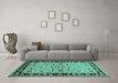 Machine Washable Oriental Turquoise Industrial Area Rugs in a Living Room,, wshurb849turq