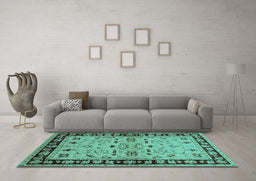 Machine Washable Oriental Turquoise Industrial Area Rugs in a Living Room,, wshurb849turq