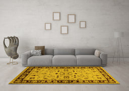 Machine Washable Oriental Yellow Industrial Rug in a Living Room, wshurb849yw