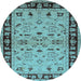 Round Machine Washable Oriental Light Blue Industrial Rug, wshurb849lblu