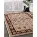 Mid-Century Modern Sienna Brown Oriental Rug in Family Room, urb849