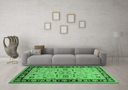 Machine Washable Oriental Emerald Green Industrial Area Rugs in a Living Room,, wshurb849emgrn