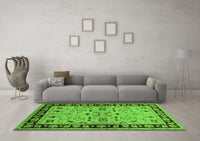 Machine Washable Oriental Green Industrial Rug, wshurb849grn