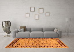 Machine Washable Oriental Orange Industrial Area Rugs in a Living Room, wshurb849org