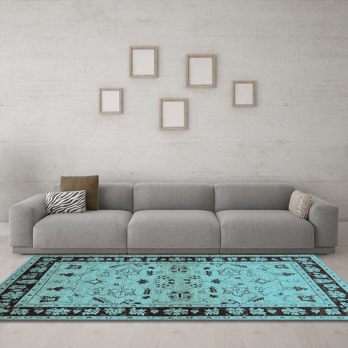Machine Washable Oriental Light Blue Industrial Rug in a Living Room, wshurb849lblu
