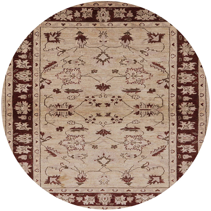 Round Mid-Century Modern Sienna Brown Oriental Rug, urb849