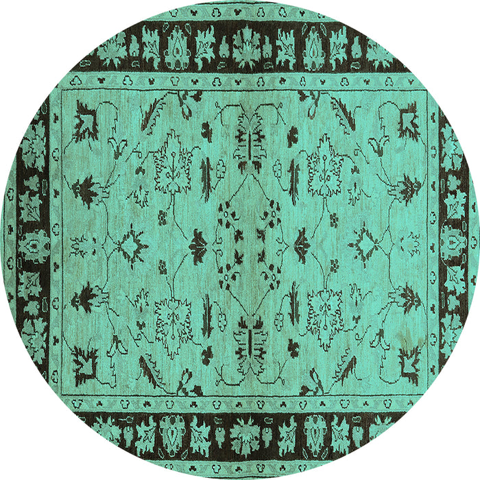 Round Oriental Turquoise Industrial Rug, urb849turq