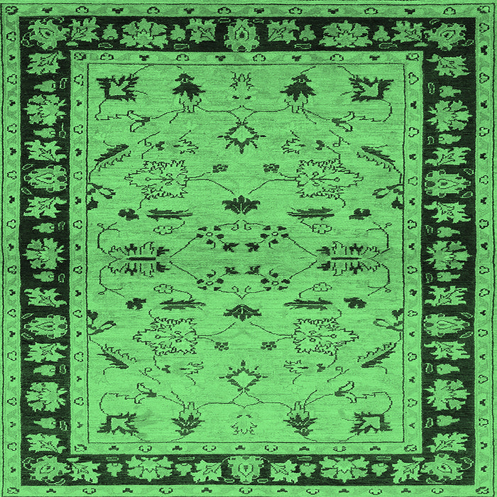 Square Machine Washable Oriental Emerald Green Industrial Area Rugs, wshurb849emgrn